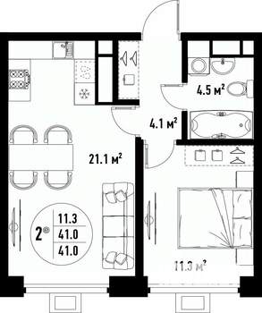 2-к квартира, вторичка, 41м2, 16/25 этаж