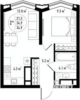 2-к квартира, вторичка, 35м2, 5/24 этаж