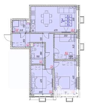 4-к квартира, вторичка, 78м2, 3/25 этаж