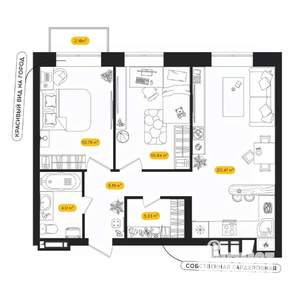 2-к квартира, вторичка, 56м2, 6/24 этаж