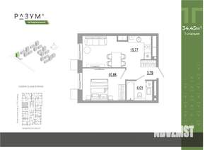 1-к квартира, вторичка, 34м2, 10/18 этаж