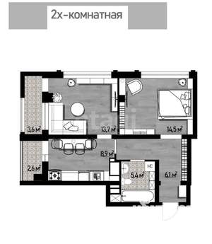 2-к квартира, вторичка, 58м2, 13/13 этаж