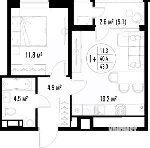 1-к квартира, вторичка, 43м2, 24/25 этаж