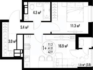 1-к квартира, вторичка, 43м2, 17/25 этаж