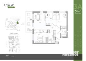 3-к квартира, вторичка, 76м2, 1/25 этаж
