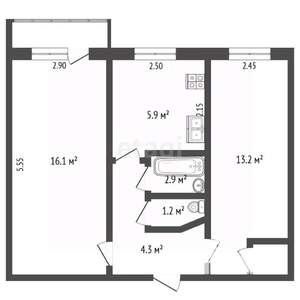 2-к квартира, вторичка, 44м2, 4/5 этаж