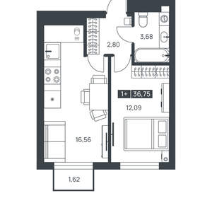 1-к квартира, вторичка, 37м2, 12/16 этаж