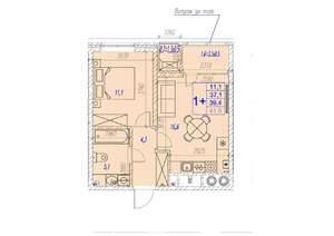 1-к квартира, вторичка, 39м2, 1/17 этаж