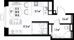 1-к квартира, вторичка, 31м2, 18/25 этаж