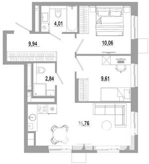 2-к квартира, вторичка, 53м2, 8/18 этаж