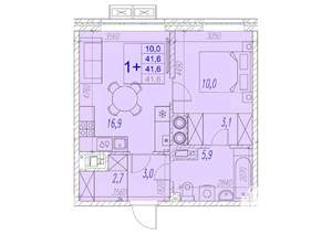 1-к квартира, вторичка, 42м2, 8/17 этаж