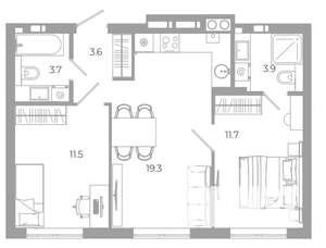 2-к квартира, вторичка, 54м2, 20/25 этаж