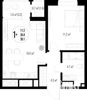 1-к квартира, строящийся дом, 39м2, 4/17 этаж