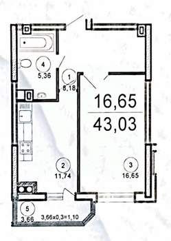 1-к квартира, вторичка, 42м2, 2/17 этаж