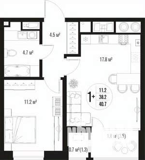 1-к квартира, вторичка, 41м2, 17/17 этаж