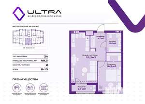 2-к квартира, вторичка, 49м2, 9/19 этаж