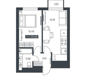 1-к квартира, вторичка, 37м2, 12/16 этаж