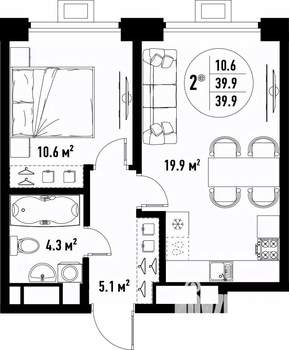 2-к квартира, вторичка, 40м2, 7/25 этаж