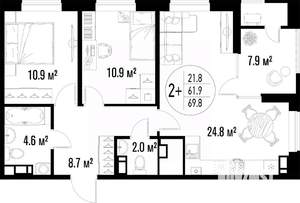 2-к квартира, вторичка, 70м2, 13/20 этаж