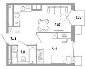 1-к квартира, вторичка, 32м2, 13/18 этаж