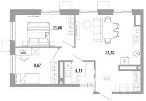 2-к квартира, вторичка, 52м2, 6/18 этаж
