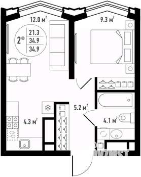 2-к квартира, вторичка, 35м2, 18/24 этаж