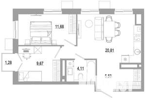 2-к квартира, вторичка, 53м2, 11/18 этаж