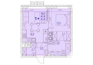 1-к квартира, вторичка, 42м2, 6/17 этаж