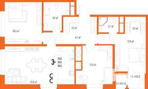 3-к квартира, вторичка, 93м2, 7/17 этаж