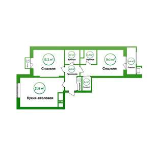 2-к квартира, вторичка, 73м2, 3/16 этаж