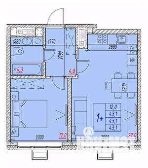 2-к квартира, вторичка, 43м2, 24/25 этаж
