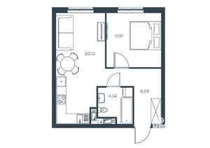 1-к квартира, строящийся дом, 45м2, 6/30 этаж