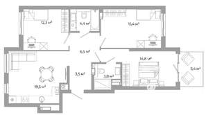 3-к квартира, вторичка, 86м2, 1/25 этаж