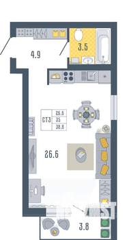 Студия квартира, вторичка, 39м2, 14/17 этаж