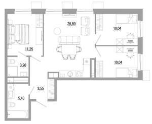 3-к квартира, вторичка, 69м2, 4/18 этаж