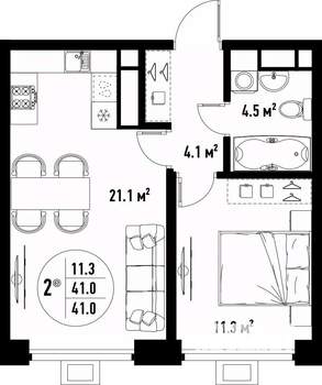 2-к квартира, вторичка, 41м2, 9/25 этаж