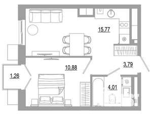 1-к квартира, вторичка, 36м2, 3/18 этаж