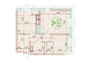 2-к квартира, вторичка, 53м2, 22/25 этаж
