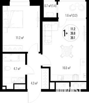 1-к квартира, строящийся дом, 39м2, 4/17 этаж