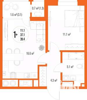 1-к квартира, вторичка, 39м2, 1/17 этаж