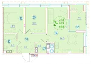 2-к квартира, строящийся дом, 70м2, 9/20 этаж