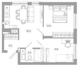 2-к квартира, вторичка, 48м2, 22/25 этаж