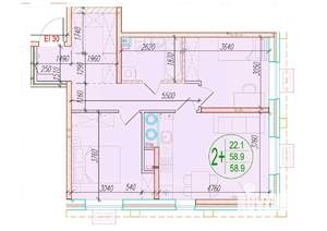 2-к квартира, вторичка, 59м2, 3/25 этаж
