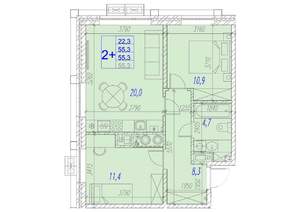2-к квартира, вторичка, 55м2, 2/17 этаж