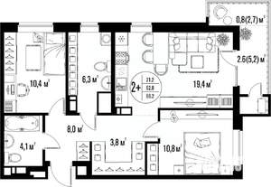 2-к квартира, вторичка, 66м2, 19/20 этаж