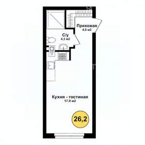 Студия квартира, вторичка, 26м2, 3/4 этаж