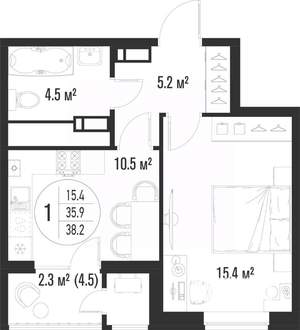 1-к квартира, строящийся дом, 38м2, 14/25 этаж
