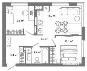 2-к квартира, вторичка, 50м2, 12/25 этаж