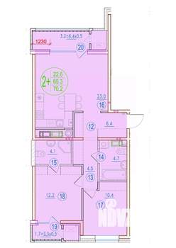 2-к квартира, строящийся дом, 70м2, 19/20 этаж