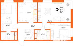 3-к квартира, вторичка, 86м2, 17/18 этаж